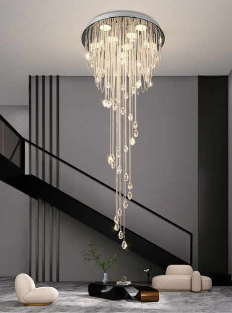 Villa spiral LED crystal pendant lamp Living Room Lobby stair ceiling light