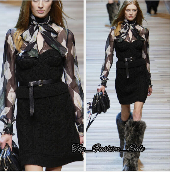 AUTH RUNWAY FW 2010 D&amp;G Dolce &amp; Gabbana black knitted corset dress 42