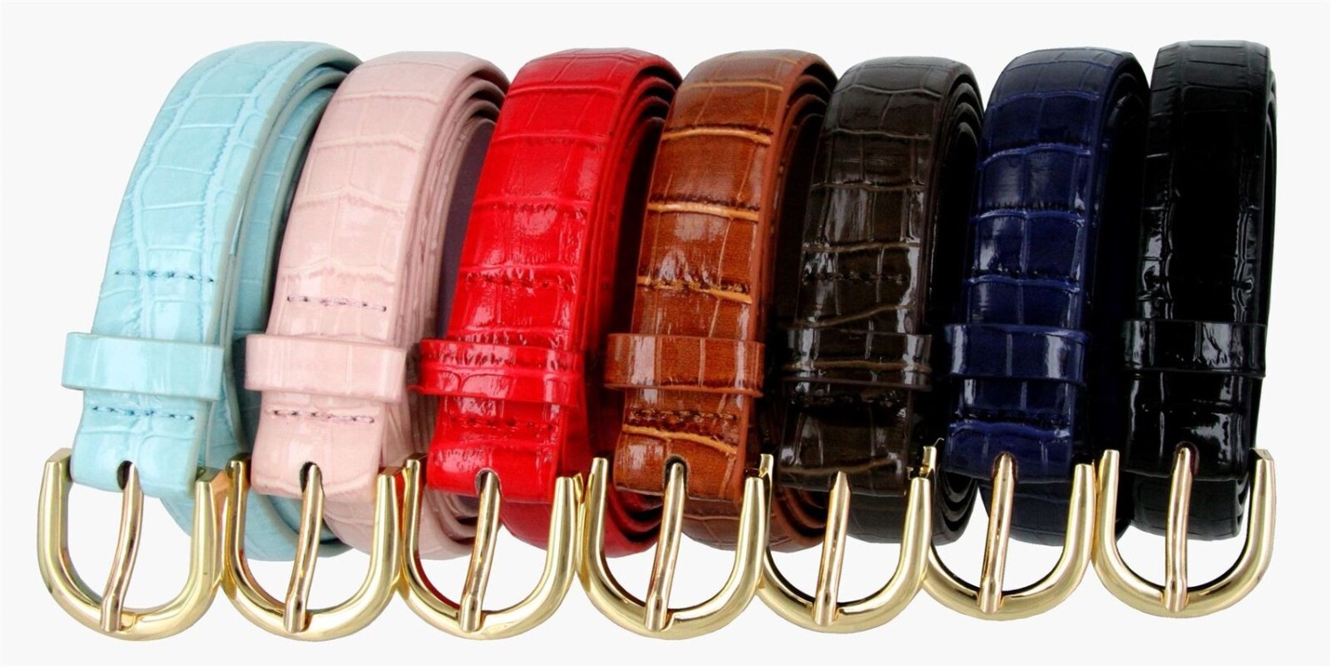 Women's Skinny Thin Alligator Embossed Genuine Leather Belt 1" (25mm) Wide