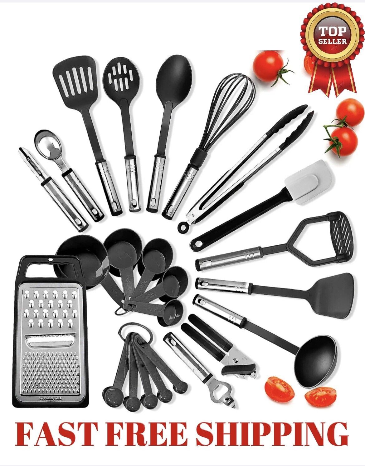 Cooking Utensil Set 24 Piece Stainless Steel Heat Resistant Kitchen Gadget Tools
